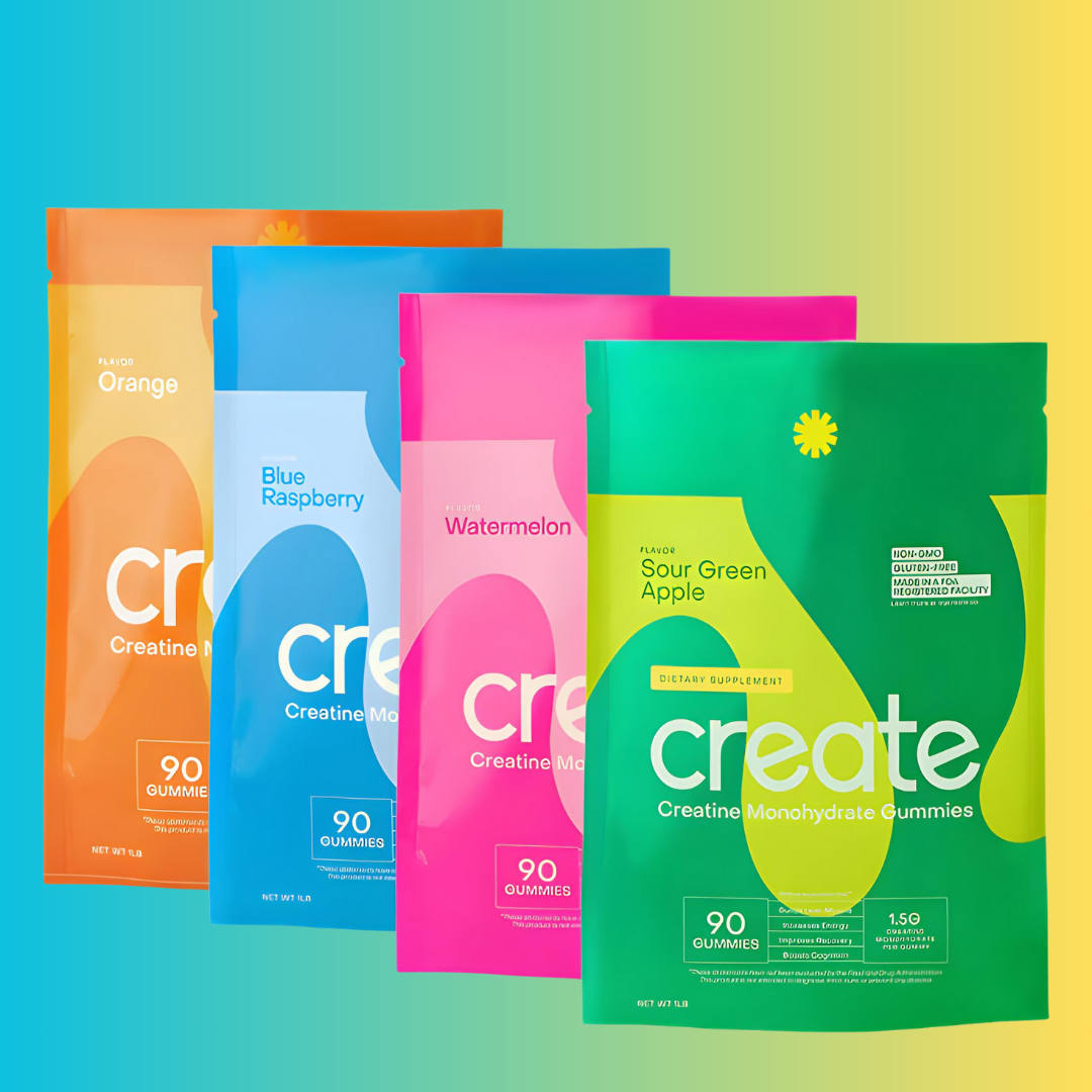 Create Creatine Gummies Creatine Monohydrate Gummies for Men & Women - Boost Focus, Strength, and Endurance, Anti-Melting Formula, Vegan, Gluten-Free, Non-GMO, 1.5 Gram Creatine per Gummy