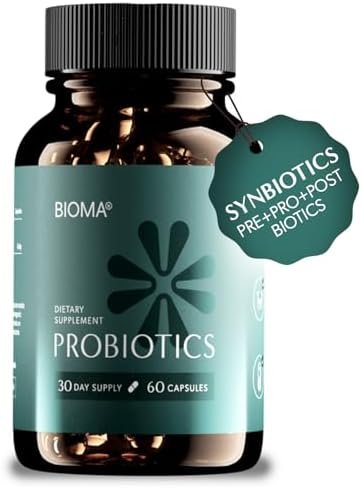 BIOMA Probiotics for Weight Management & Digestive Health, 3 in 1 Gut Health Probiotics and Prebiotics/Postbiotics, Slow Release Synbiotic Probiotic Capsules for Gut Health Multi Enzyme (60 Caps)