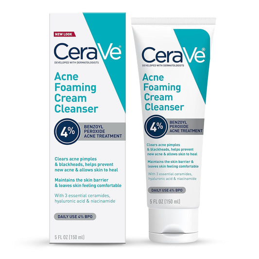 Cerave acne foaming cream cleanser 4% Benzoyl Peroxide hyaluronic acid and niacinamide