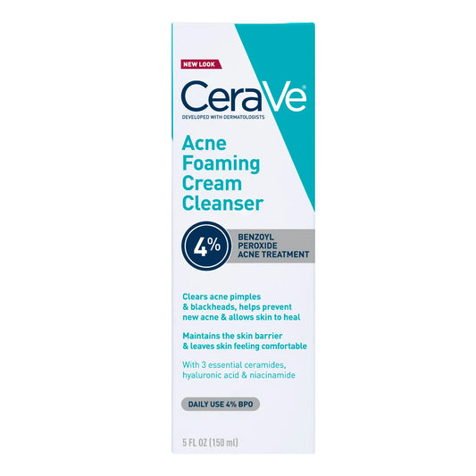 Cerave acne foaming cream cleanser 4% Benzoyl Peroxide hyaluronic acid and niacinamide