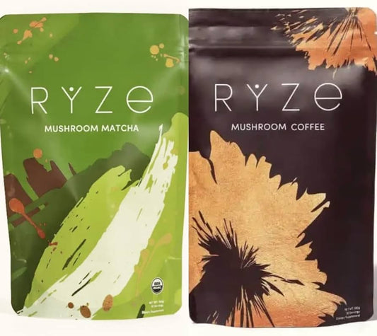 Ryze mushroom coffee and matcha